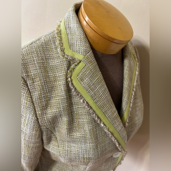 Ann Taylor Womens 10 Tweed Blazer Multi Color Cotton Linen Lined Fringe Buttons - Picture 5 of 12